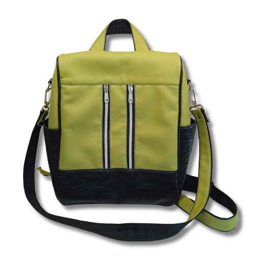 Lopásgátlós hátizsák és válltáska oliva zöld-fekete textilbőrből